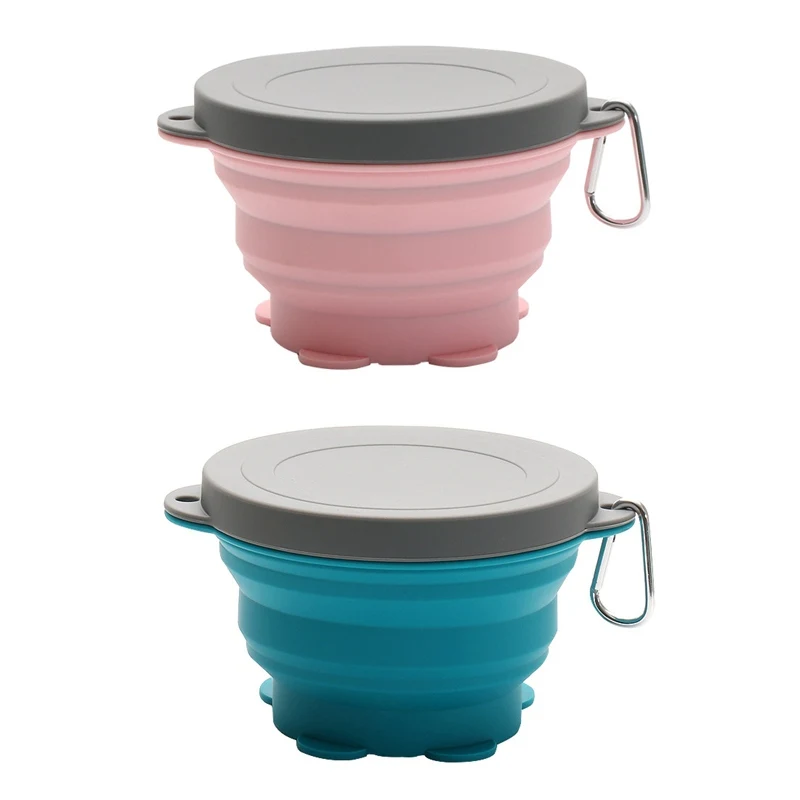 Travel Silicone Bowl Folding Lunch Box Portable Collapsible Salad Bowl With Lid Expandable Food Storage
