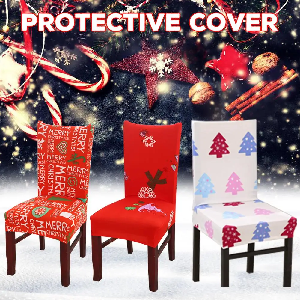 

Printing Chair Cover Stretch Elastic Slipcovers Chair Protector Dust-proof Dining Chair Covers Banquet Hotel Christmas Decor