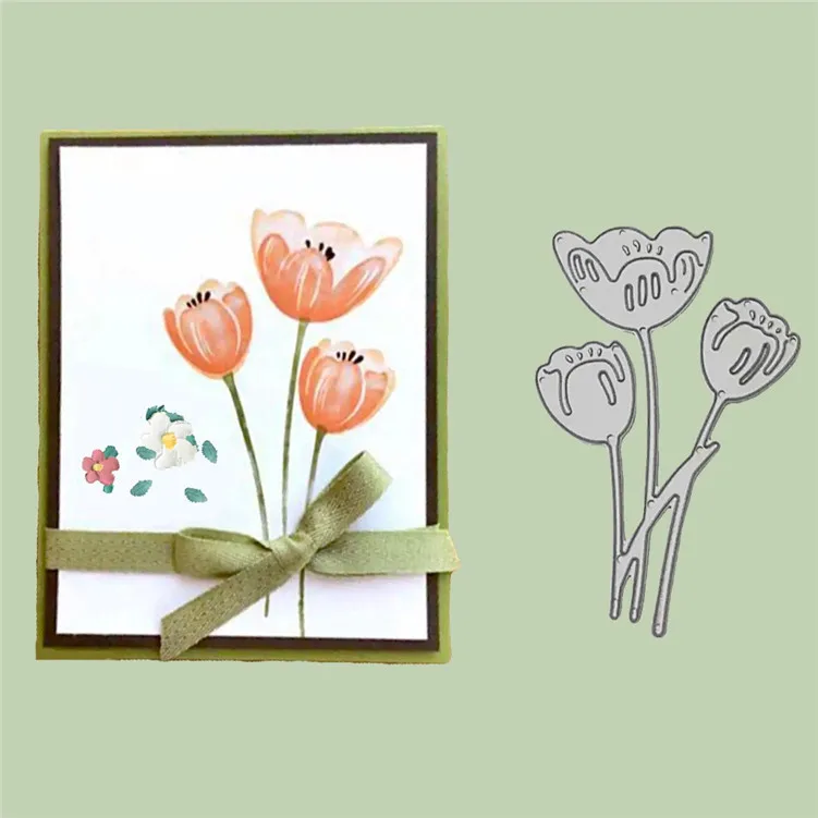 Troqueles de corte de Metal, flores de tulipán para arte de colección de recortes, Artesanías hechas a mano, hacer tarjeta para álbum de fotos, hoja decorativa