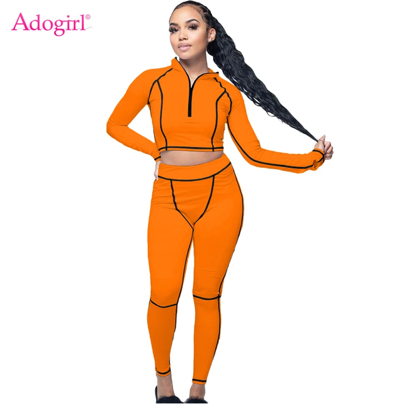 

Adogirl 2020 Fall Winter Women Jogging Suit 2 Piece Set Long Sleeve Crop Top Legging Pants Tracksuit Casual Active Clothing