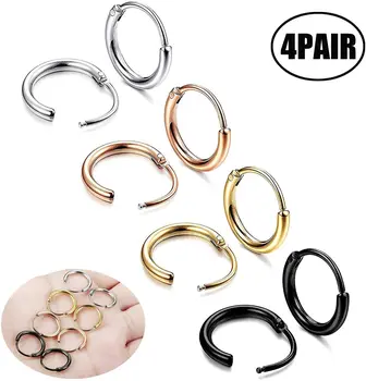 

Lvcky 4 Pairs Stainless Steel Mens Womens Hoop Earrings Cartilage Lip Piercing Nose Hoop 18G 10mm