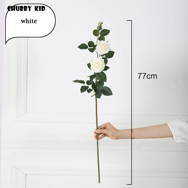 white 6 шт./лот! Настоящее прикосновение 3 головки Искусственные цветы Алисы розы свадебные декоративные увлажняющий Войлок длинная ветка/стебель Роза - Цвет: white