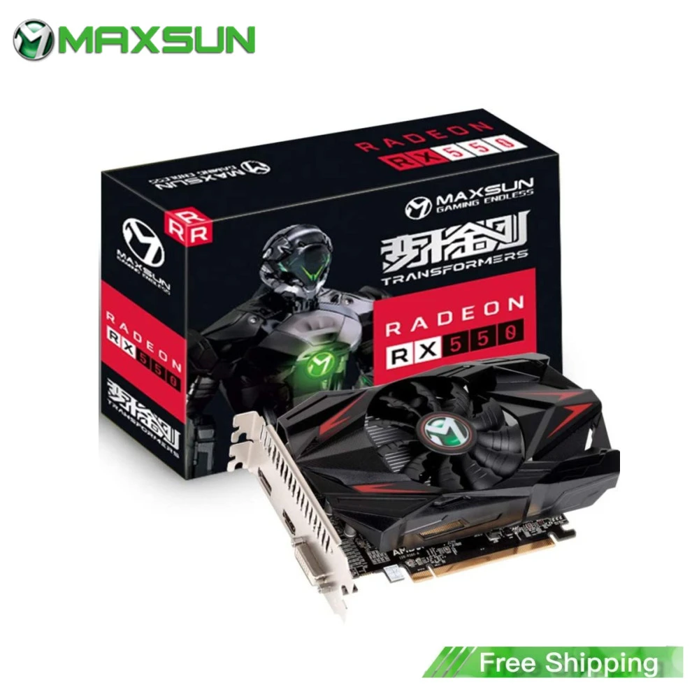 MAXSUN Full New AMD GPU Radeon RX 550 4G GDDR5 14nm Computer PC Gaming Video Cards HDMI-compatible+DP+DVI 128Bit Graphics Card