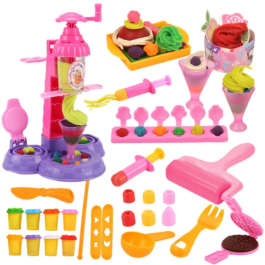 

Girls Pretend Play Toys Ice Cream Machine Model Toy Rubber Mud Clay Maker Tool House Interactive Education Toys for Children Kid