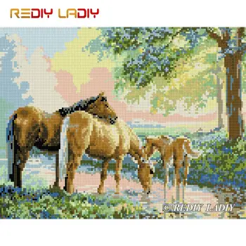 

High Quality Diamond Painting Horse Family Love Full Round Diamond Embroidery Bead Cross Stitch Pixel Mosaic Pattern Home Decor