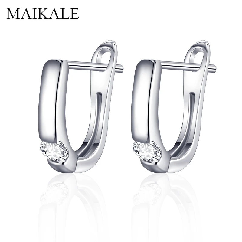 MAIKALE, классические u-образные серьги-гвоздики для женщин, ювелирные изделия, AAA кубический цирконий, посеребренные, темпераментные корейские серьги, подарки