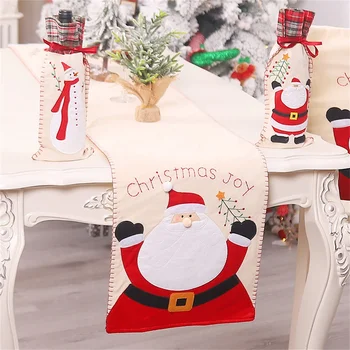 

Christmas Table Runner Embroidered Santa Claus Snowman Tablecloth Non-Woven Fabric Xmas Placemat Decoration