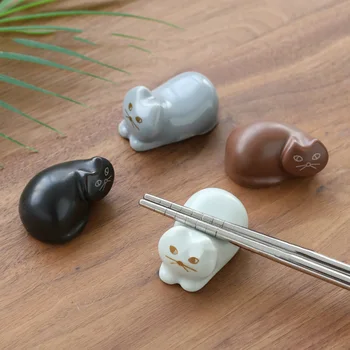 

2PCS Witty Sketch Style Lucky Cat Ceramic Chopstick Holder For DIY Home Table Decor