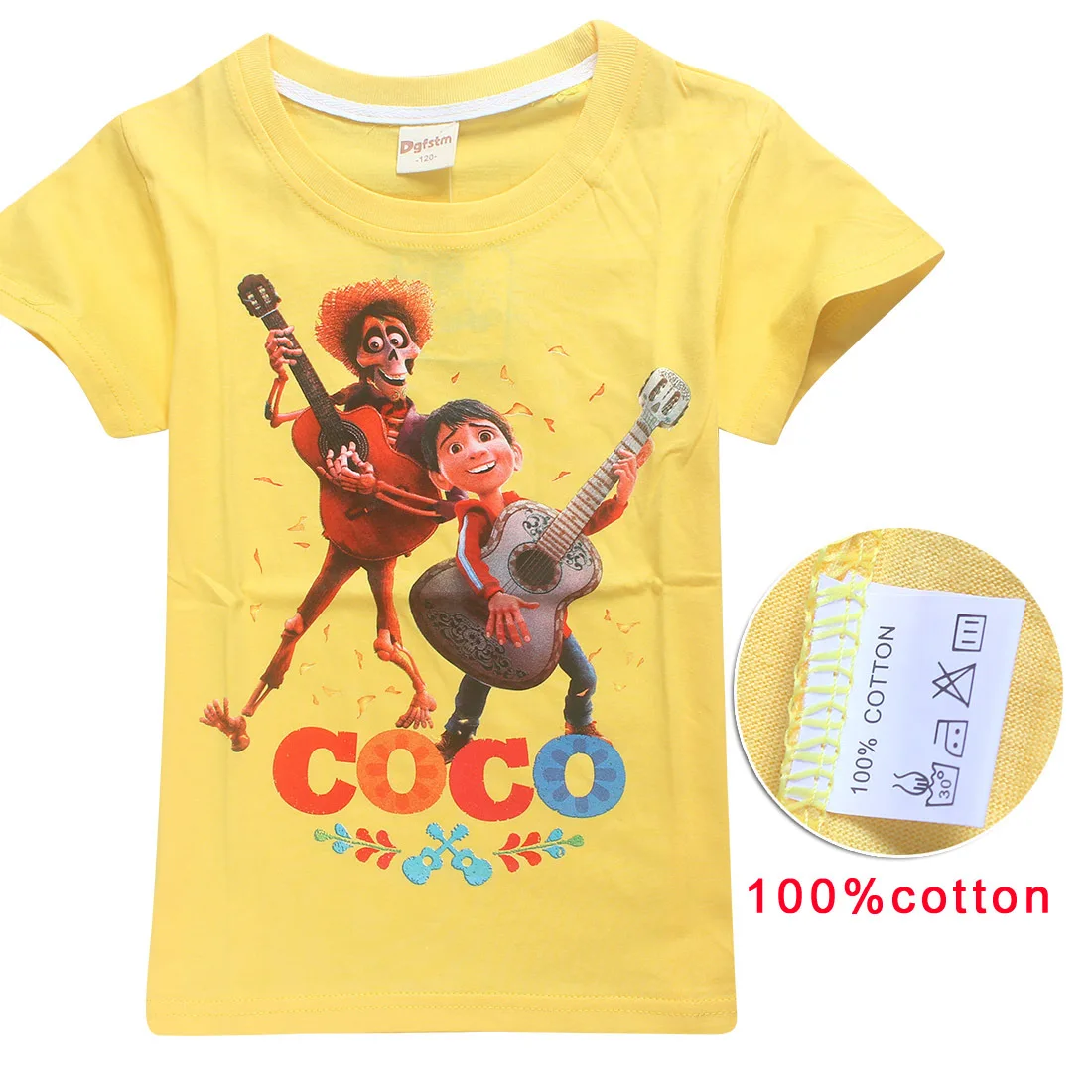6891 yellow Футболка для мальчиков с рисунком из мультфильма «Коко»; детская одежда с короткими рукавами; Новинка; повседневные спортивные топы из хлопка; футболки с круглым вырезом; подарки на день рождения - Цвет: 6891 yellow