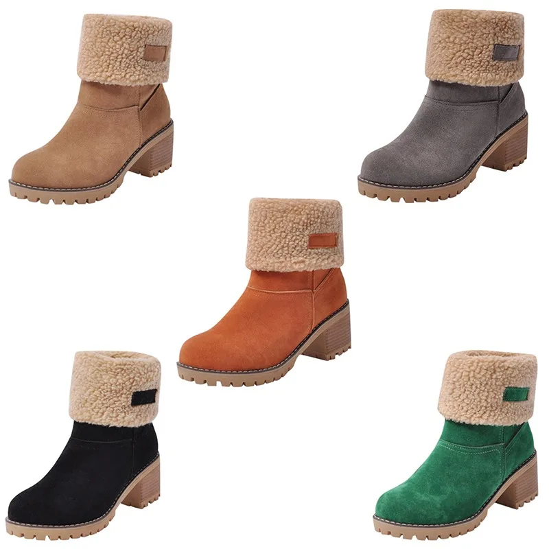 Зимние теплые модные женские простые лаконичные Нескользящие кашемировые зимние сапоги на каблуке из овечьей шерсти
