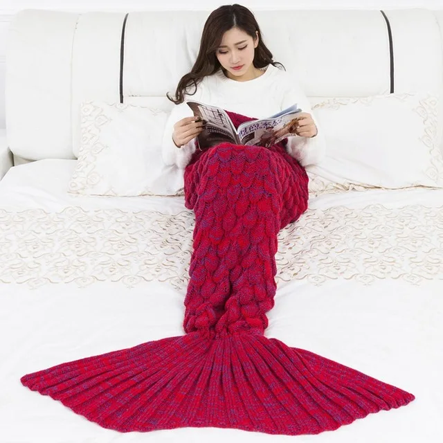 Красочное одеяло «русалка», теплое Покрывало «хвост русалки» для дивана, спальни, взрослых и детей, для отдыха, сна, вязанное крючком одеяло s