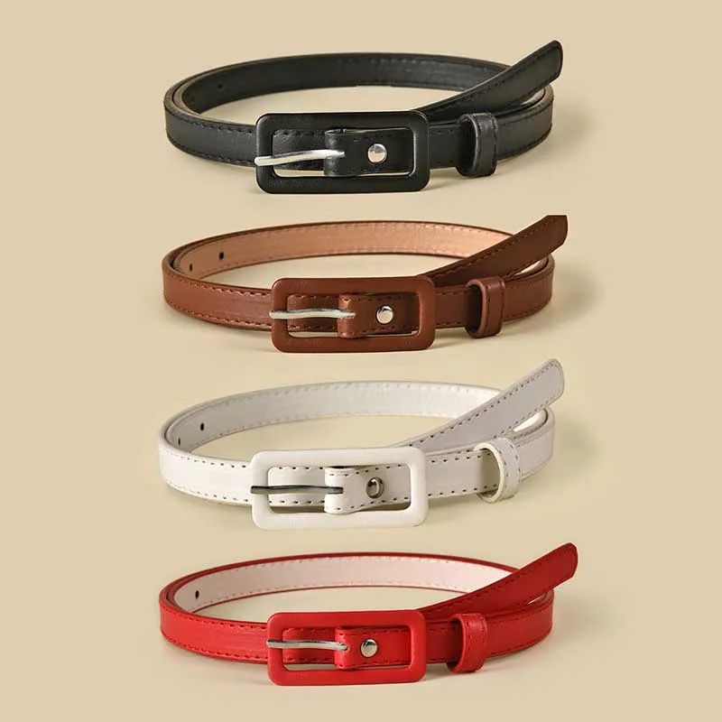 

Multi-color Lady's Slender Thin Belt Square Head Pin Buckle Women Waist Belt Elastic Waist Belt Candy Color Jeans Buckle Belt