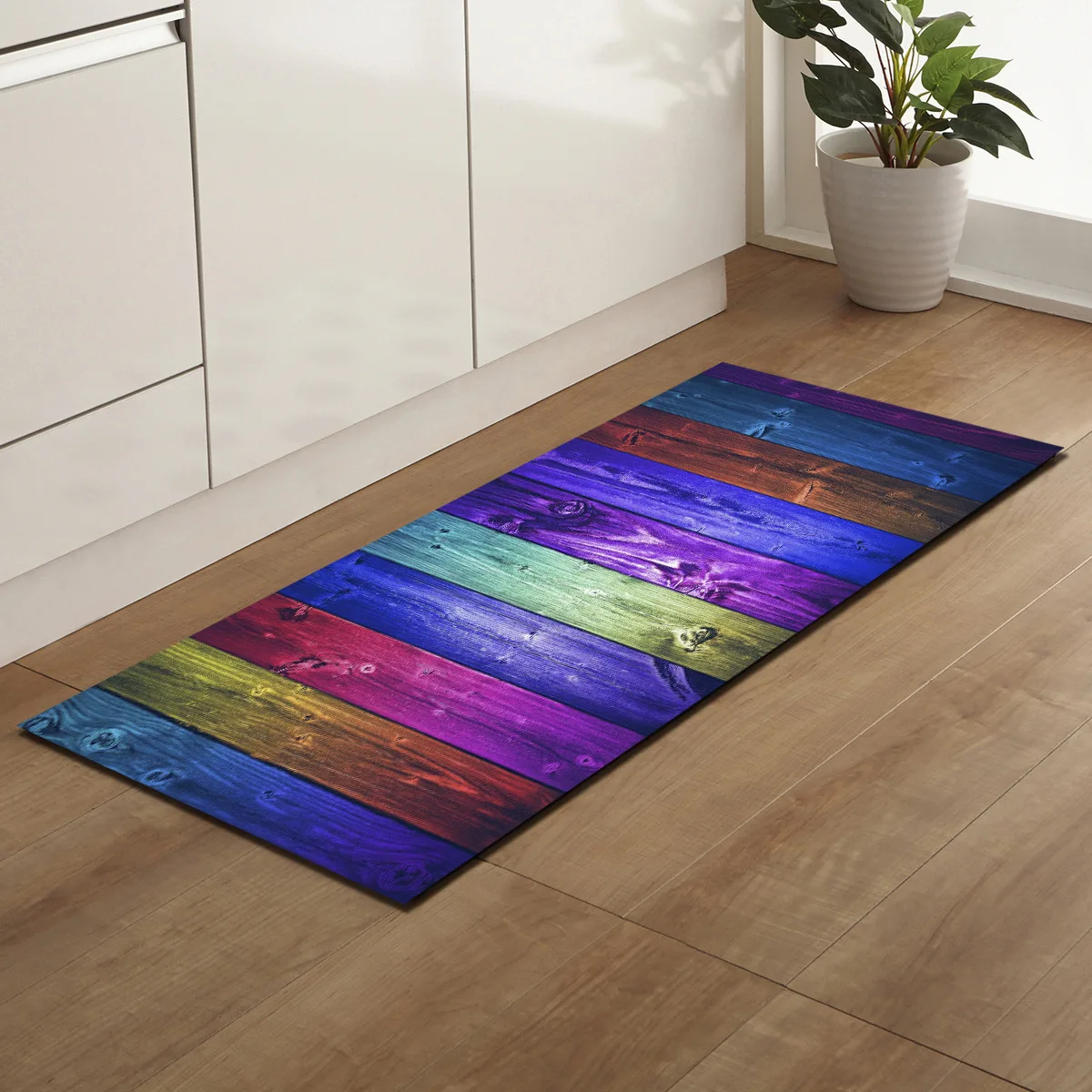 Zeegle Kitchen Mats Bedroom Carpets Bedside Mats Anti-slip Floor Carpets Wood Pattern Rugs for Living Room Bathroom Mats