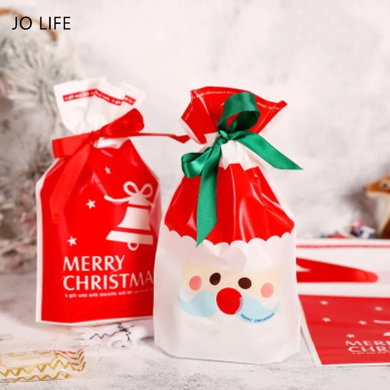 JO LIFE 10pcs/set Christmas Candy Drawstring Bag New Year Gift Package Plastic With Silk Belt | Дом и сад
