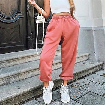 

Women Sweatpants High Waist Track Pants Streetwear Joggers Winter Sweat Pants Fleece Black Sweatpants Korean Long Trousers Women