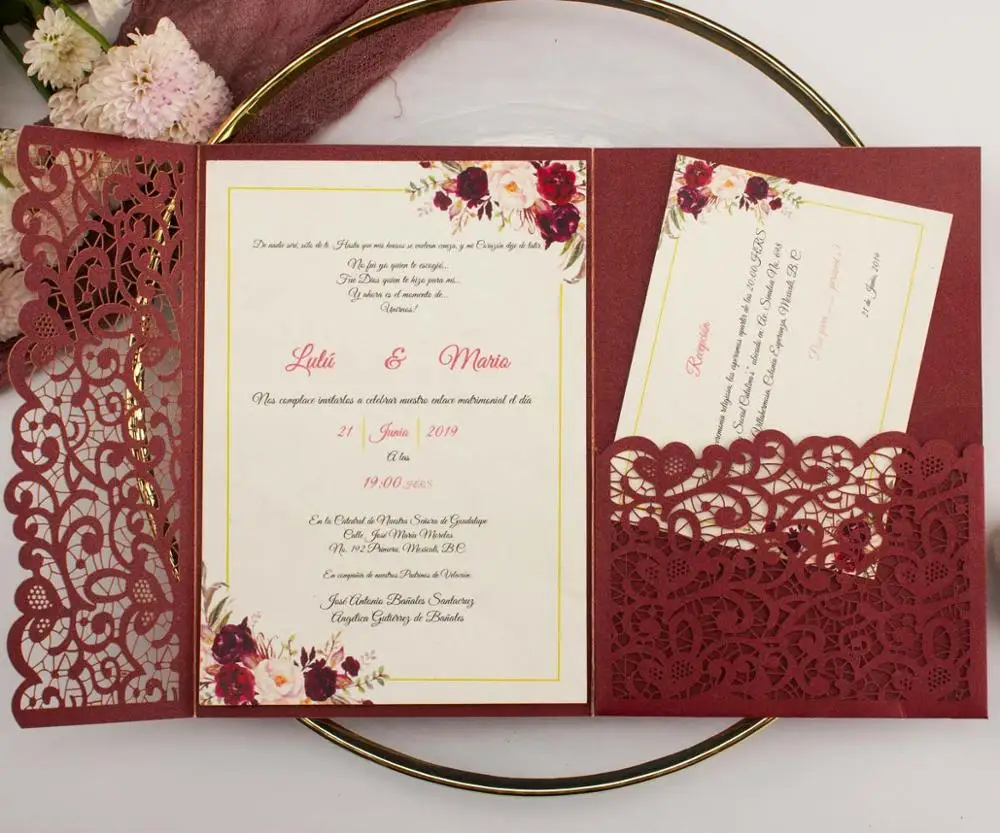 10 шт./лот Темно Синие складные открытки с лазерной резкой кружевные свадебные