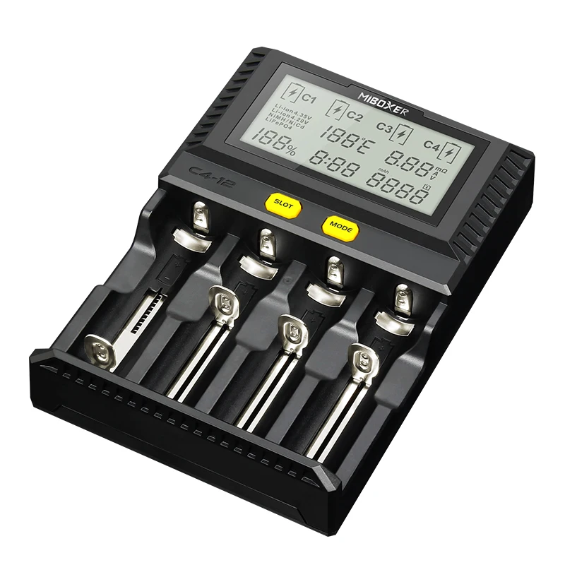 MiBOXER C4 C4-12 C8 Батарея Зарядное устройство 4 слота ЖК-дисплей Дисплей для батарей Li-Ion(литий-ионных) LiFePO4 Ni-Cd AA 21700 20700 26650 18650 RCR123 18700