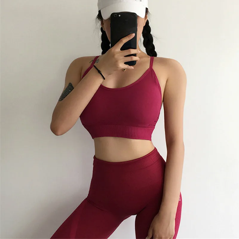 Комплект из 2 предметов для йоги, спортивная одежда, женский спортивный костюм, одежда для фитнеса, тренажерного зала, бесшовный спортивный бюстгальтер, леггинсы, тренировочные костюмы для бега