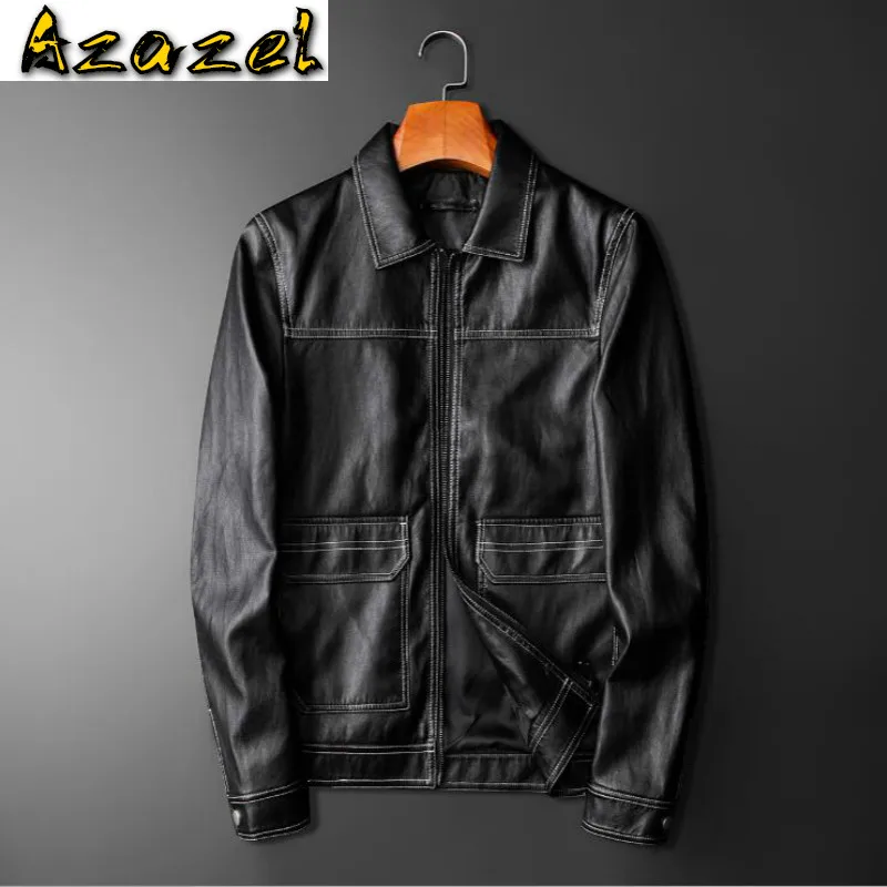 

High quality Mens New Leather Jackets Motorcycle Lapel Zipper Pockets Coat Male PU Coats Biker Faux Leather Fashion Outerwear