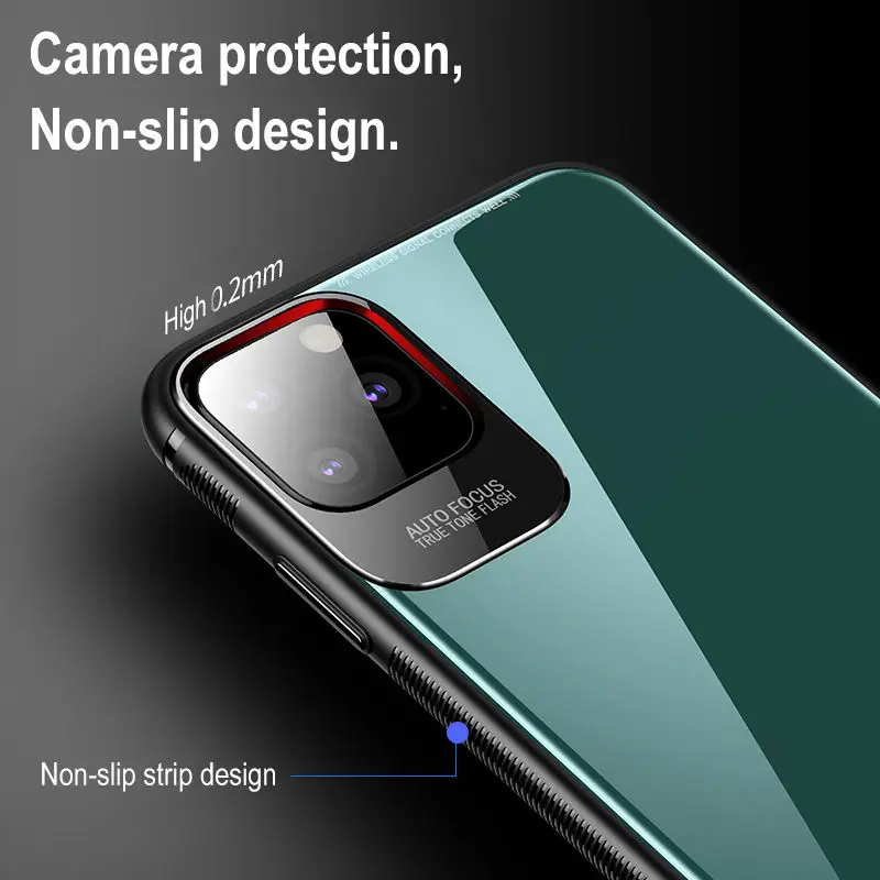 Однотонный чехол из закаленного стекла для телефона для iPhone 11 Pro XR XS Max X 8 7 6 6S Plus темно-зеленый анти-шок задняя крышка для iPhone 11