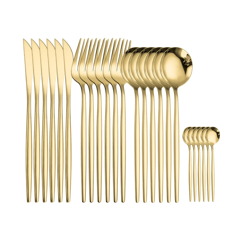 Spklifey ouro talheres 24 pçs conjunto de talheres de aço inoxidável conjunto de talheres colher conjunto talheres garfos facas colheres novo