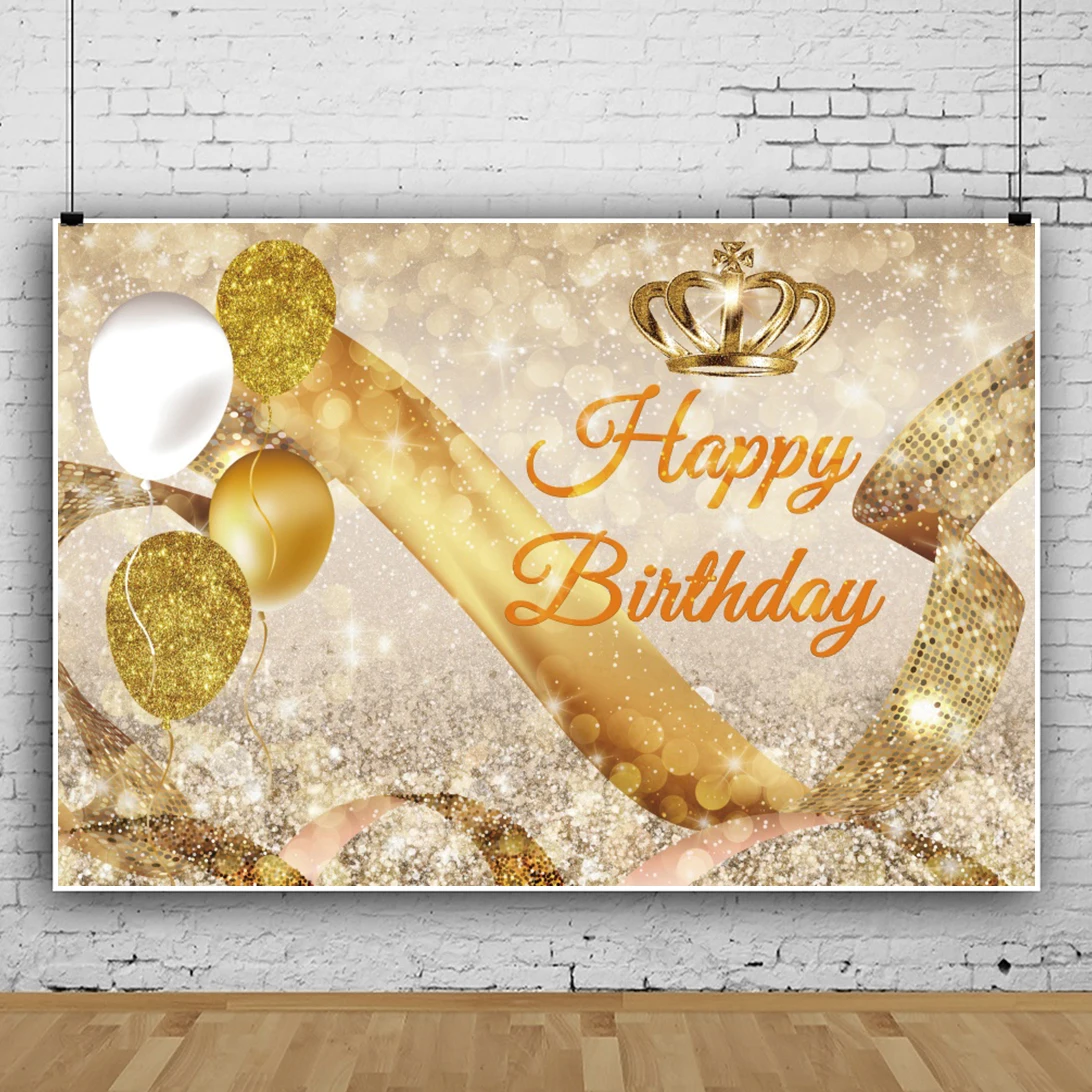 

Laeacco Gold Crown Glitters Happy Birthday Party Light Bokeh Background Portrait Customized Poster Photographic Photo Backdrop