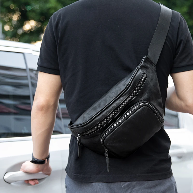 Wmnuo New Cow Chest Bag Casual Black Multifunction Messenger Crossbody Bags Men Real Leather Male Shoulder Sling Waist Bags Hot