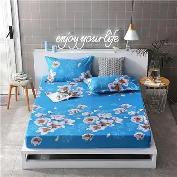 

69 1pcs 100%Polyester Printed Solid Fitted Sheet Mattress Cover Four Corners With Elastic Band Bed Sheet