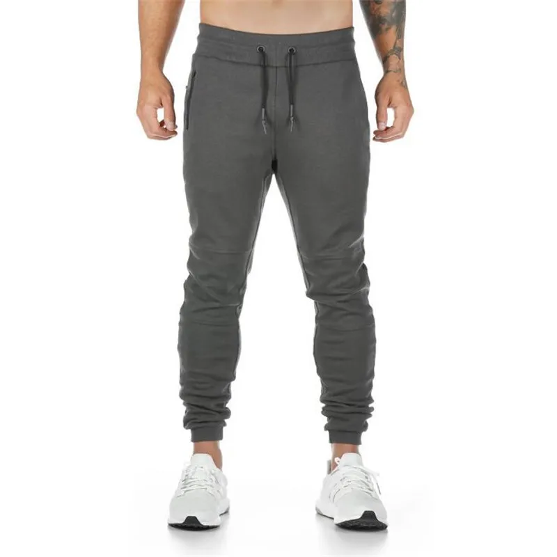gray solid color Новинка, весенние и осенние Брендовые мужские брюки для бега, спортивные штаны, мужская спортивная одежда, высокое качество, штаны для бодибилдинга - Цвет: gray solid color
