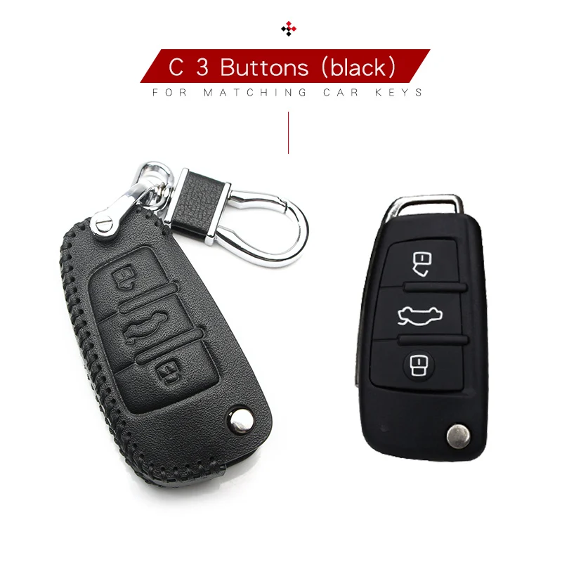 Black 3 For Audi Автомобильный Дистанционный ключ чехол для Audi A3 A4 B9 A5 A6 C5 C6 A7 A4L A6L A8L Q3 Q5 Q7 R8 TT 8S S5 S6 S7 S8 кожаный чехол для ключей брелок для ключей, пульта сигнализации - Название цвета: Black 3 For Audi