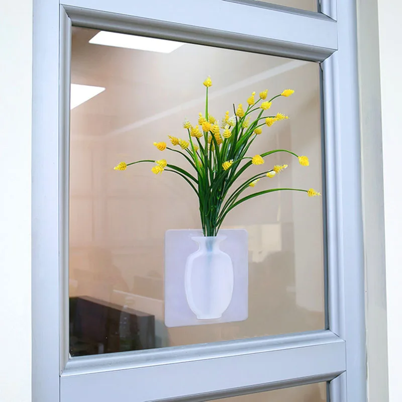 1 шт. DIY нано волшебный, резиновый силиконовый липкий цветок ваза настенная ваза контейнер Цветочная бутылка ваза для украшения интерьера цветочные вазы - Цвет: White Silicone vase