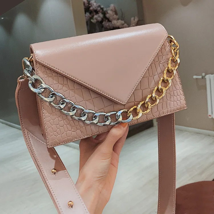 

2019 New Style High Grade Sense WOMEN'S Bag Western Style Online Celebrity Bag Chain Shoulder Textured Simple Wide-Strap Shoulde