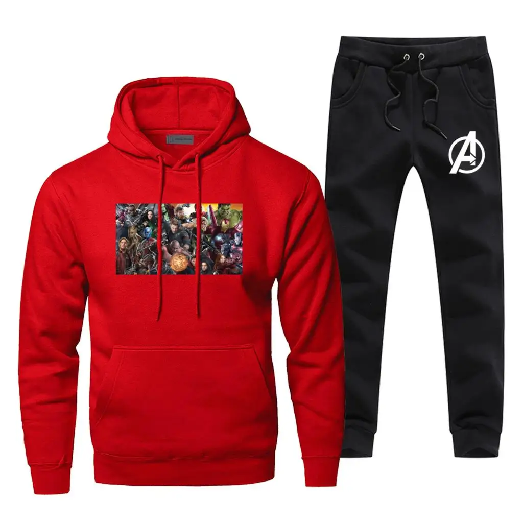 Модные кофты с капюшоном "Marvel" мстители супергерой команда толстовки+ брюки наборы толстовка мужская флисовая спортивная одежда Harajuku уличная одежда