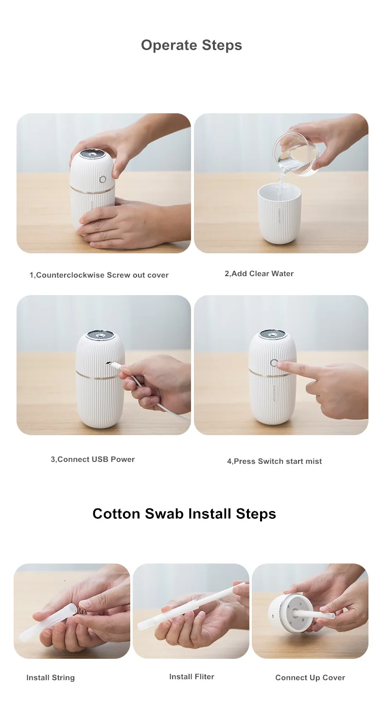 M Humidifier 300ML Ultrasonic USB Aroma Essential Oil Diffuser Romantic Color Night Lamp Mist Maker Humidificador Portable