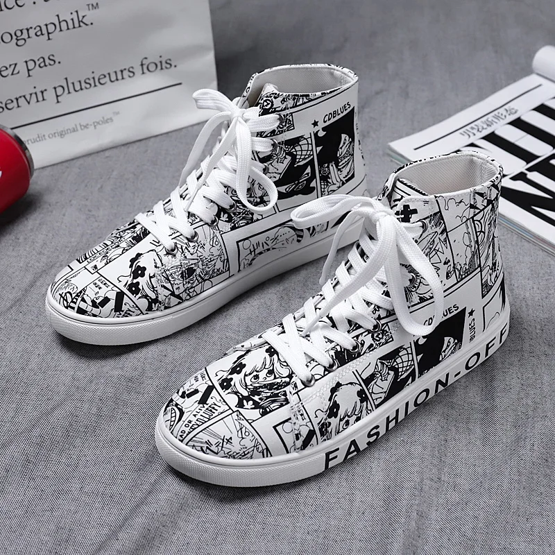 

Men's high-top canvas shoes men's 2019 spring new autumn fashion sports shoes with high-top printed shoes