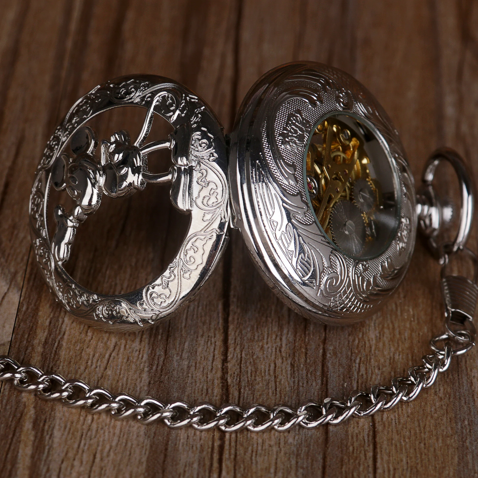 Механические карманные часы с серебряной мышкой, стальные скелетные часы с ручным заводом в стиле ретро для мужчин и женщин, часы с подвеской на цепочке, часы с брелоком