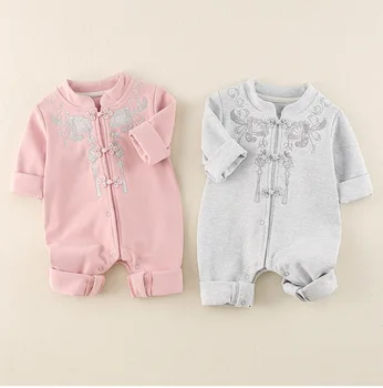 

New baby boys and girls Jumpsuit pure cotton Chinese style long sleeve climbing suit spring and autumn coat