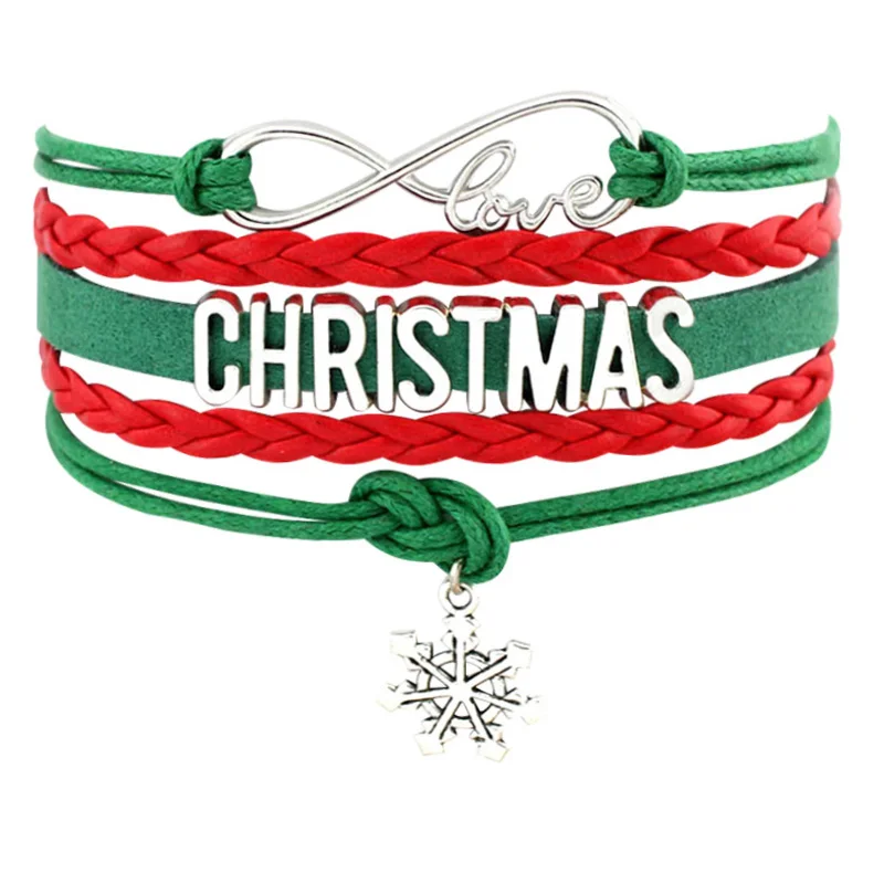 

Merry Christmas Gift Sock Santa Claus Snowman Snowflake Christmas Tree Deer Reindeer Heart Charm Handmade Bracelets