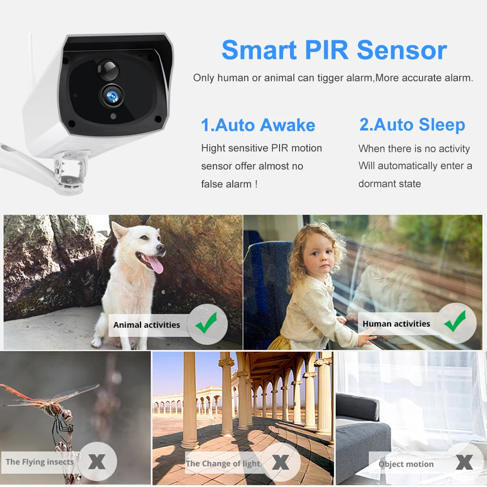 Солнечная WiFi IP камера 1080P HD наружная Зарядка батарея беспроводная безопасности