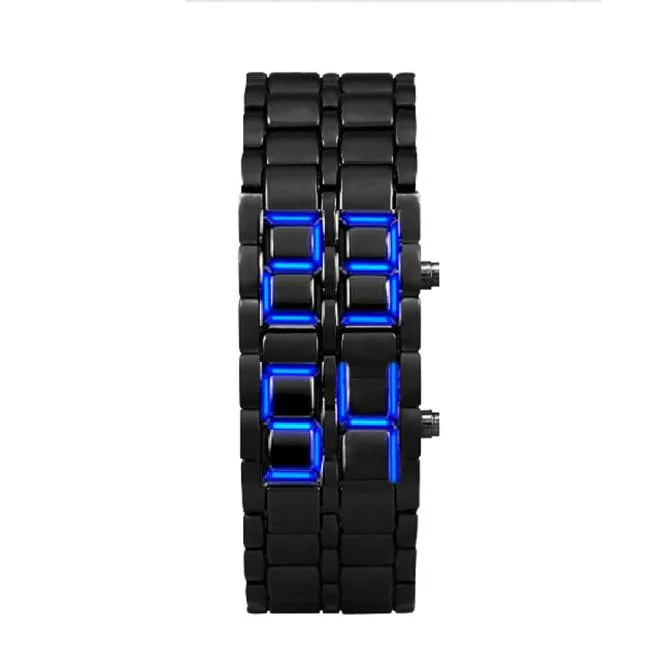 Billede af Fashion Men Watch Mens Watches Style Iron Black Bracelet Japanese Inspired Wrist Watch Blue LED Sport Watches relogio masculino