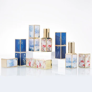 

3D embossed magnetic buckle lipstick empty tube gold square square lipstick tube