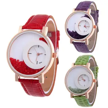 

Unique Quicksand Rhinestone Designed Round Dial Adjustable Faux Leather Strap Analog Quartz Watch Women Gift reloj hombre Ladies