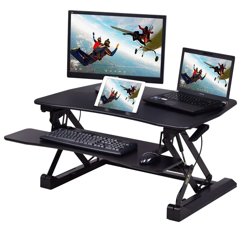 Regolabile in altezza Stand Up di Sollevamento In Aumento Del Computer Portatile Scrivania con il Telefono Slot MDF Ufficio Casa Nero A due livelli di Progettazione Supporto Laptop HW56305