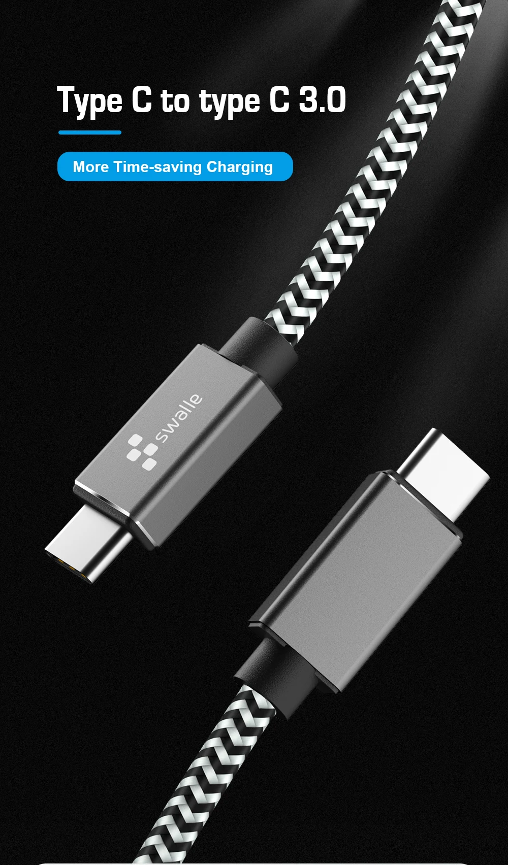 Swalle type-C USB кабель 3A нейлон USB кабель для передачи данных для samsung Xiaomi LG Android мобильный телефон Быстрая зарядка 3,0 usb зарядный шнур