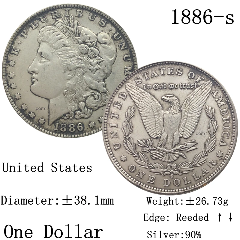 United States Of America 1886 S Morgan 90% Silver 1 One Dollar Copy Coin Liberty USA In God Collection Commemorative Coins | Дом и сад