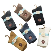 20 шт./лот, новые зимние махровые хлопковые носки с вышитым медведем, теплые женские носки, хлопковые носки