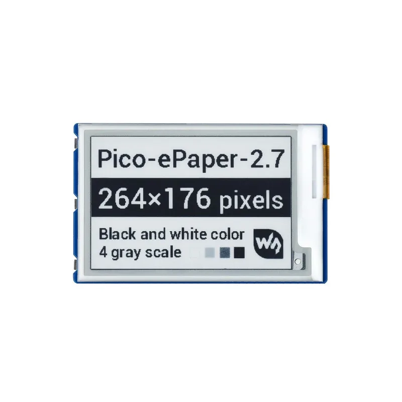

Waveshare 2,7 дюймовый e-Ink дисплей e-Paper Monitor Hat для Raspberry Pi Pico, 4 Серая Шкала 264 × 176 черный/белый интерфейс SPI