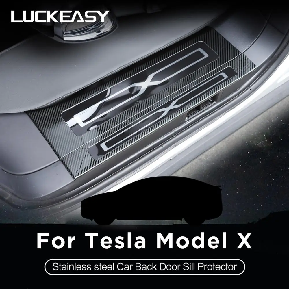 LUCKEASY Front door Sill Protector for Tesla Model X 2017-2020 Car Stainless steel door sill trim panel 6pcs/set