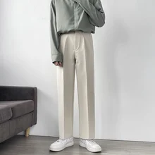 Plus Velvet Suit Trousers Men Warm Fashion Society Mens Dress Pants Korean Loose Straight Casual Pants Mens Formal Trousers