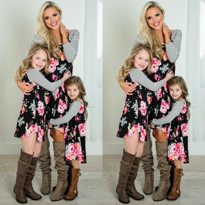 

New 2-8T Mother and Daughter Dress Floral Matching Mom Girl Family Clothes Outfits Beach Dress Elegant Princess Pageant Vestidos